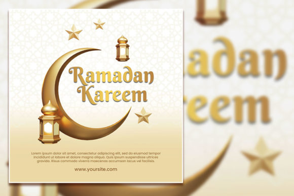 Elevate Your Ramadan Campaigns with a Gold Ramadan Kareem Social Media Post and Fully Editable Flyer Template